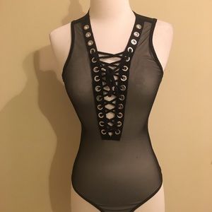 Black mesh bodysuit